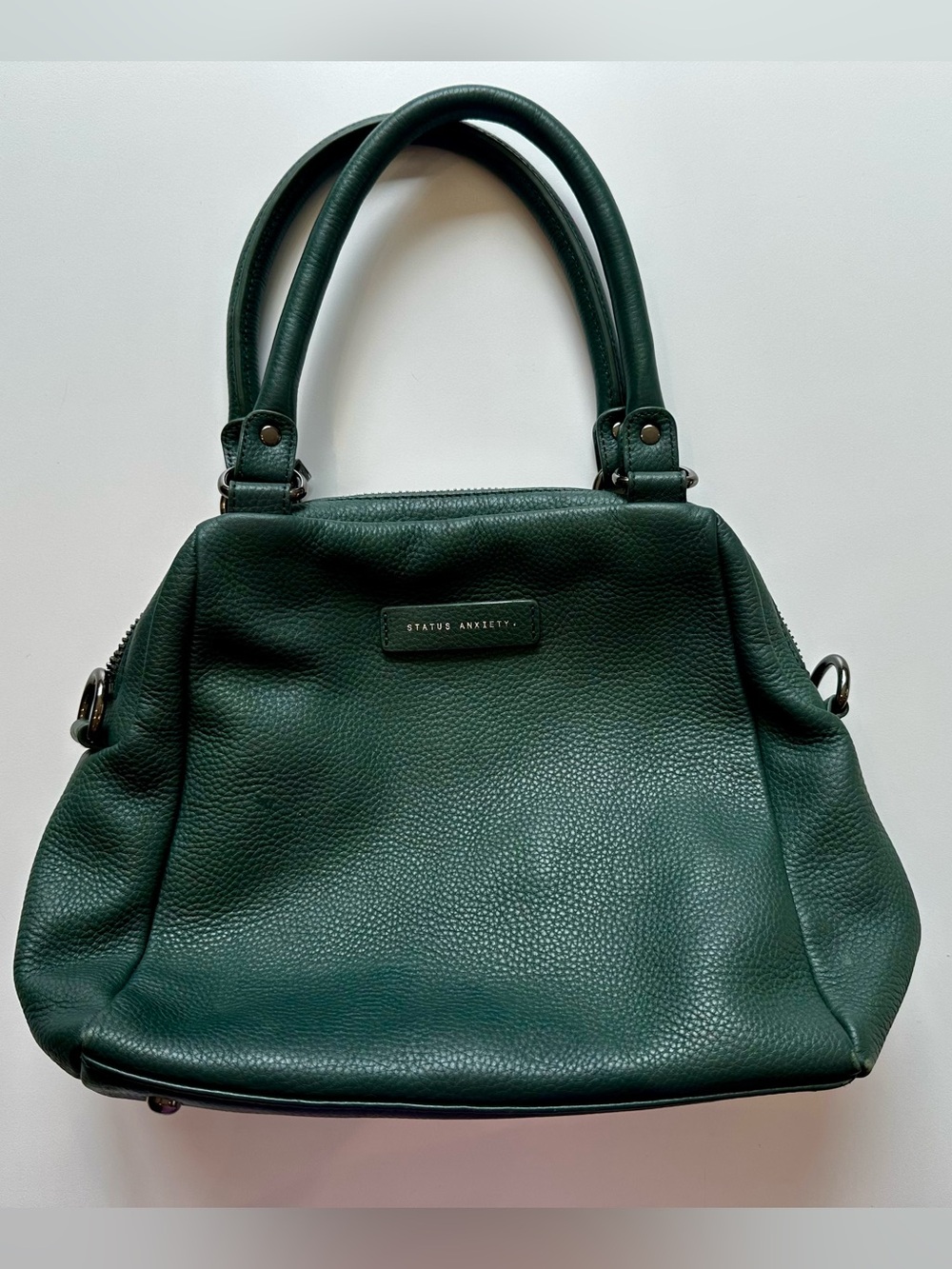 Status Anxiety Green Pebbled Leather Satchel Handbag Missing Shoulder Strap